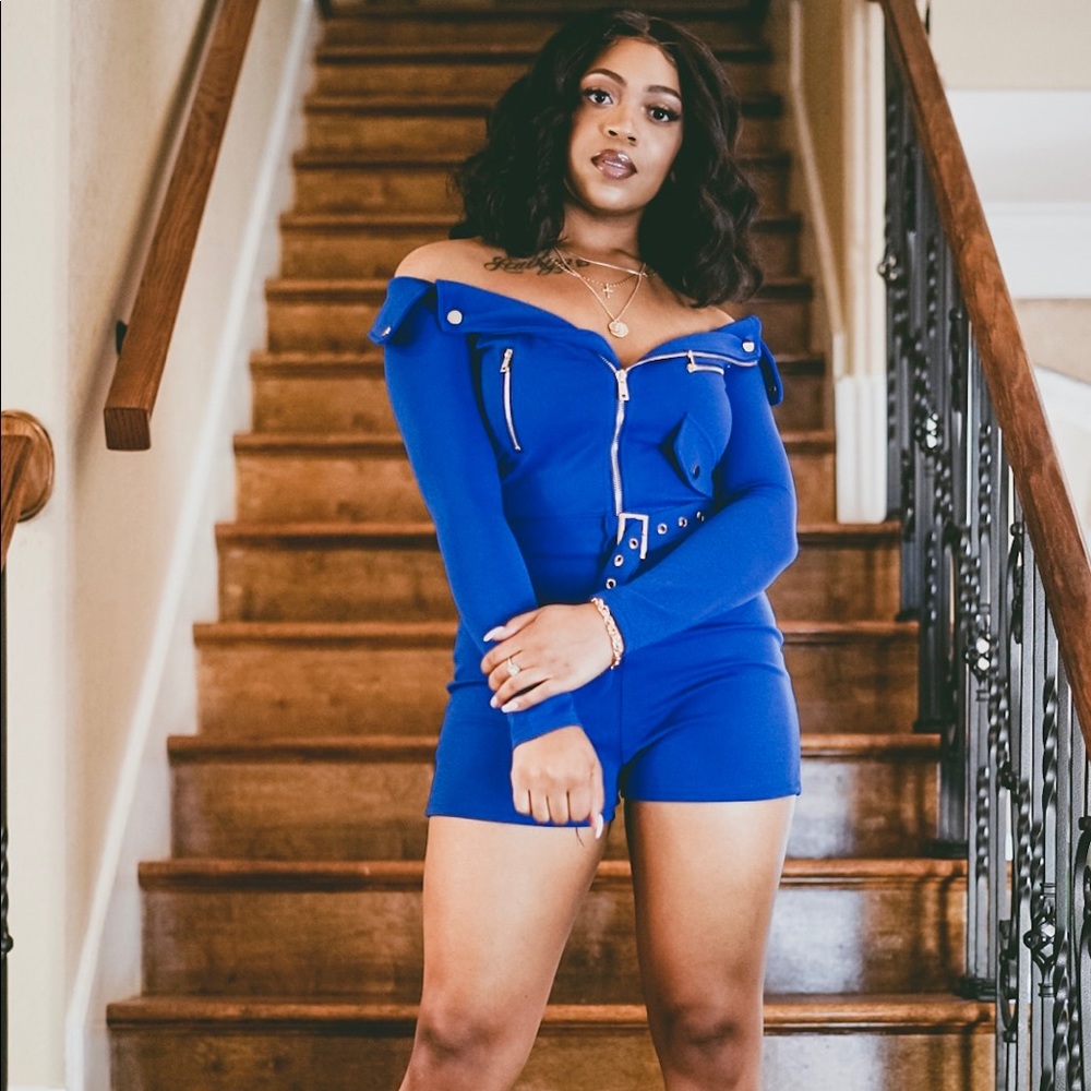 Blue Belted Romper